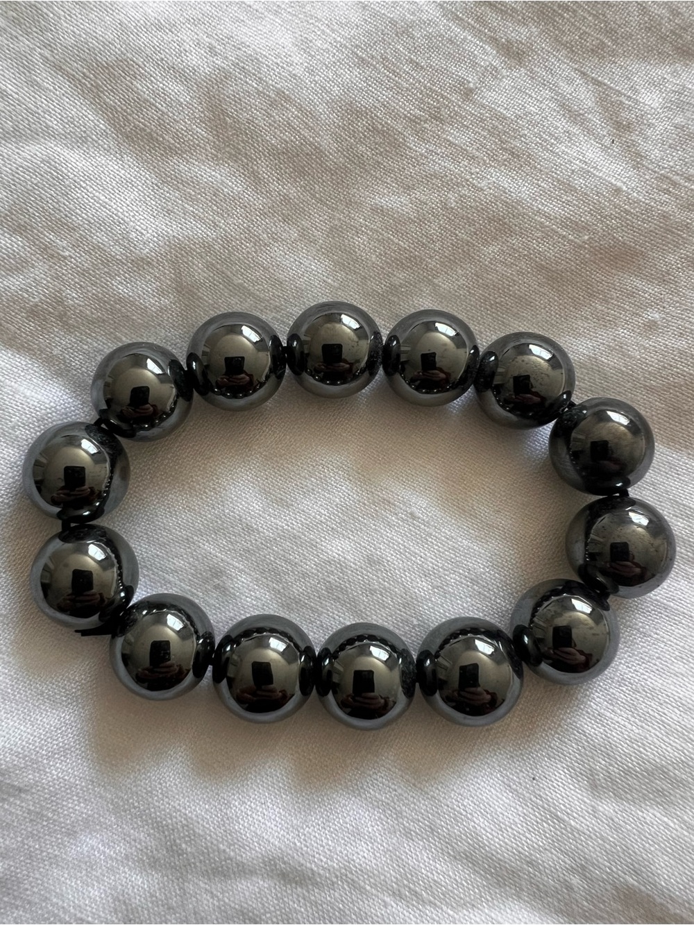 Polished Hematite Stretch Bead Bracelet - Black